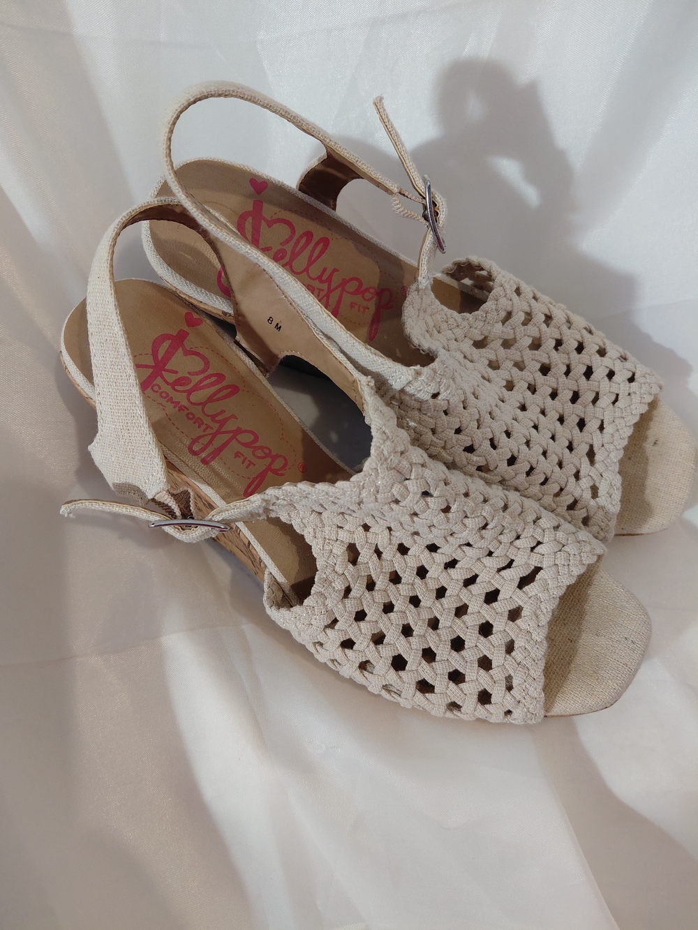 Jellypop Cream Crochet Open-Toe Slingback Wedges